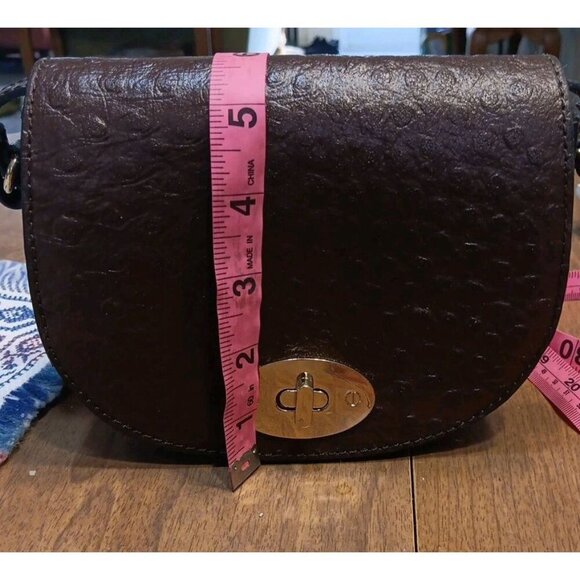 Ashwood Brown Saddle Crossbody Purse Genuine Leather Mini Purse Gold Hardware - Picture 8 of 9